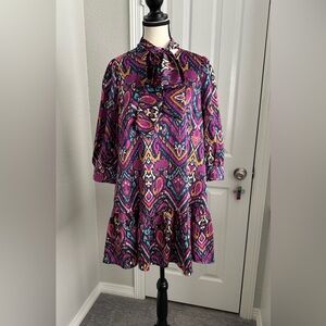 Fate Multicolor Paisley Abstract Dress with Bow Size Small Worn Once